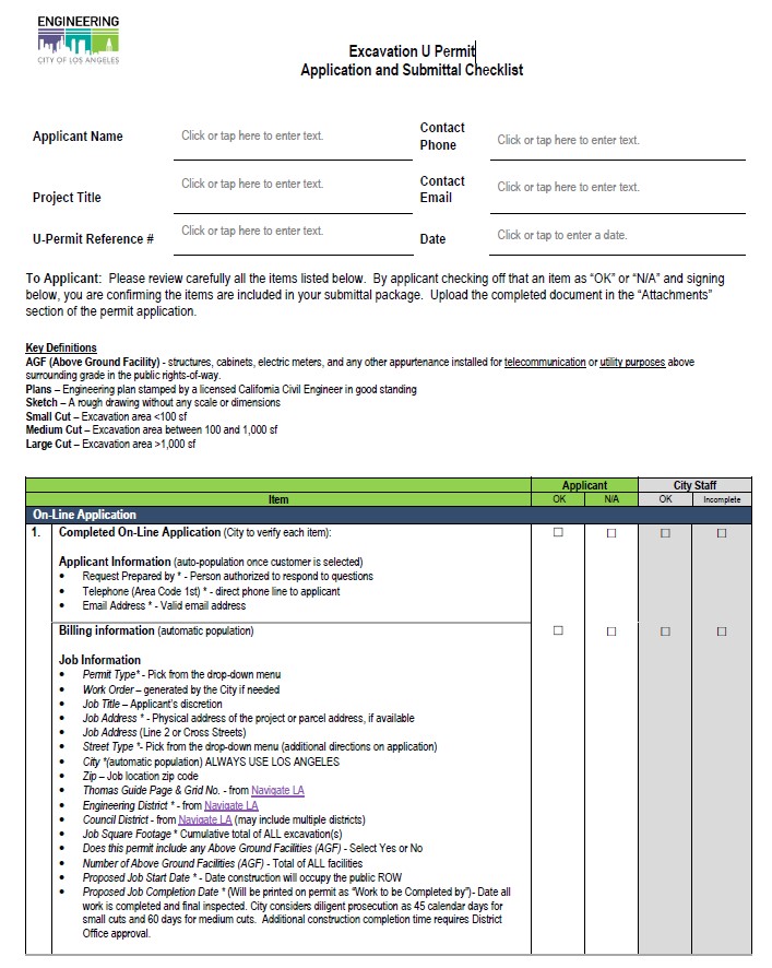 01 - Excavation U Permit – Application Processing Procedures (2022)